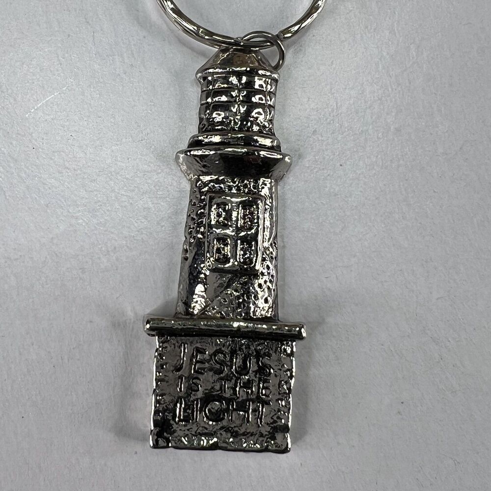 Jesus Is The Light Lighthouse Silver Color Vintage Religious Keychain Keyring